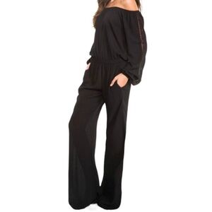 Elan Black Off-The-Shoulder Wide Leg Jumpsuit